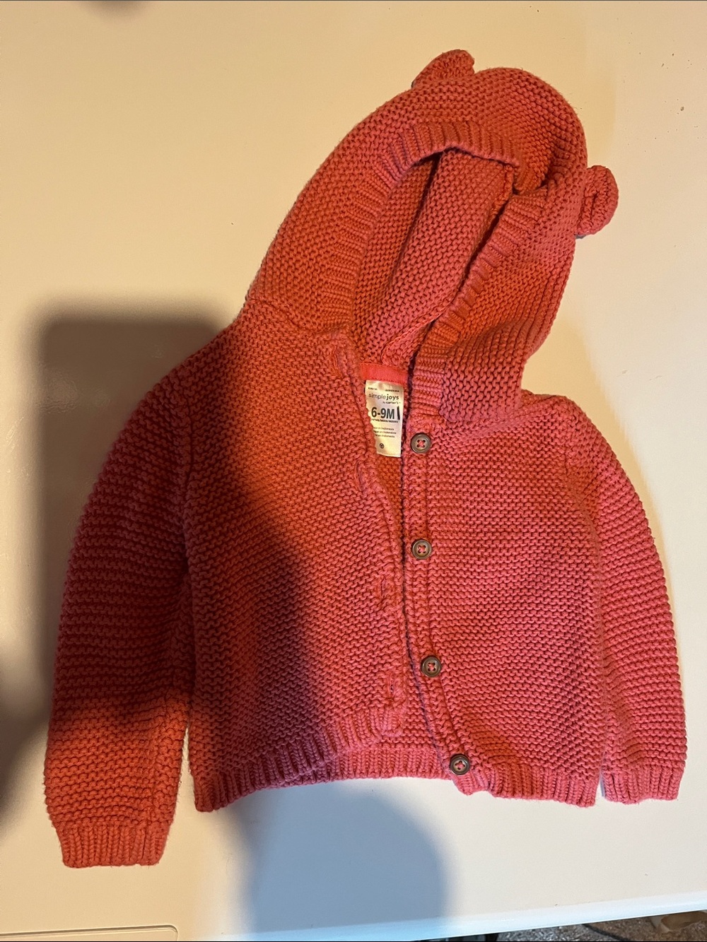 Baby Hooded Knit Cardigan - Coral Pink